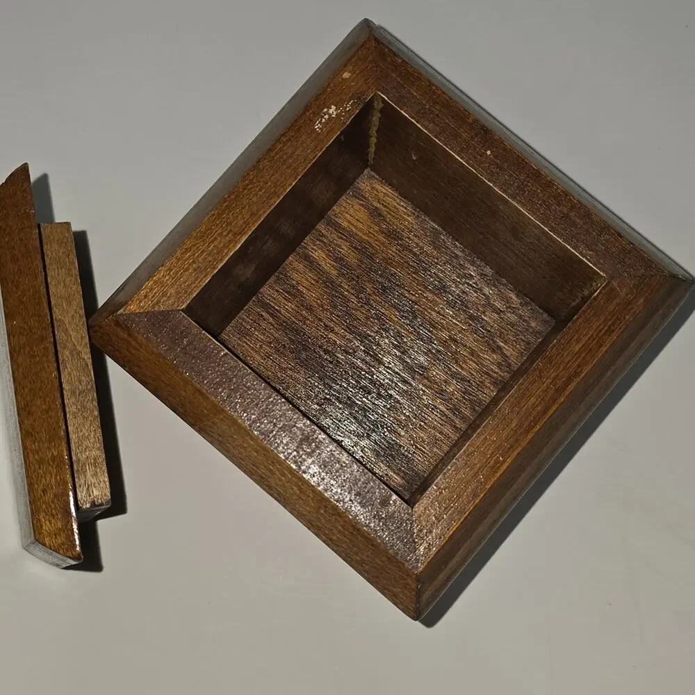 Vintage Small Wooden Jewelry Storage Square Decor Box With Removable Lid